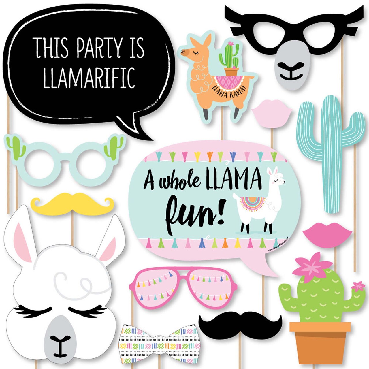 Big Dot of Happiness Whole Llama Fun - Llama Fiesta Baby Shower or Birthday Party Photo Booth Props Kit - 20 Count